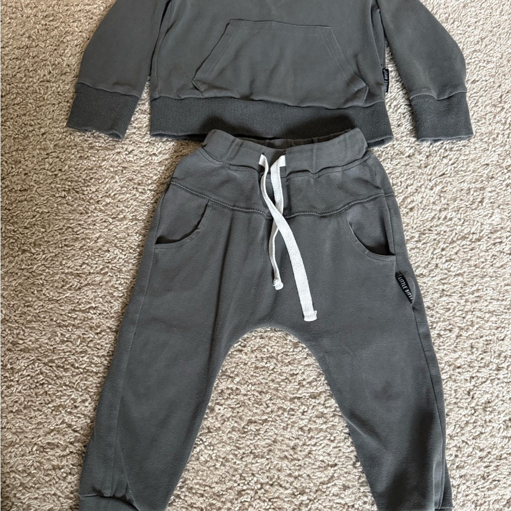 Little Bipsy Charcoal Gray Kids Sweatshirt & Jogger Set with White Drawstring
